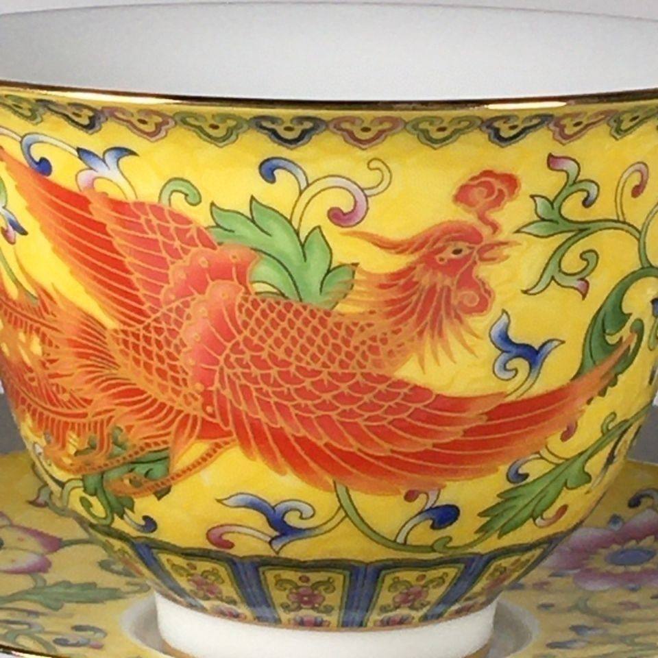 古董瓷器雍正年制珐琅彩缠枝花卉凤纹三才盖碗盖碗