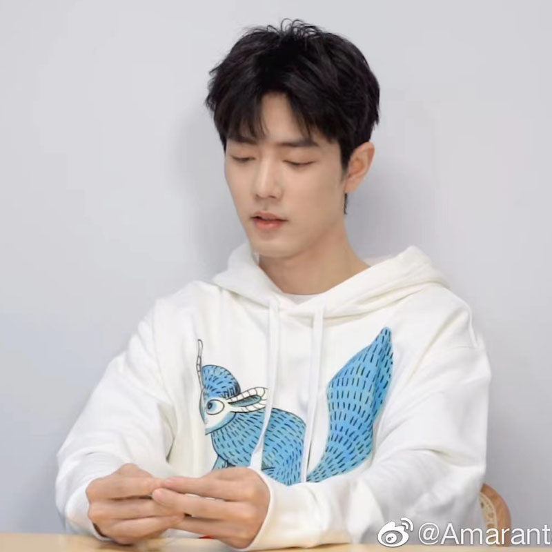 肖战同手绘动物印花白色卫衣男女宽松连帽加绒卫衣