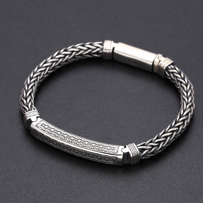 男士手工编织麻绳手链s925纯银个性复古民族风手链