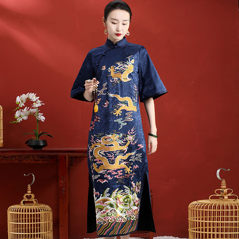 龙袍中国礼服松显宽松大码连衣裙国风复古高端旗袍