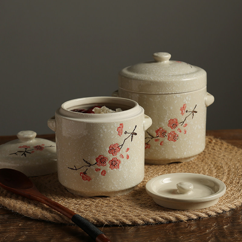 陶瓷隔水炖盅带盖双盖双耳炖燕窝盅蒸蛋盅炖罐家用内胆大小炖盅碗