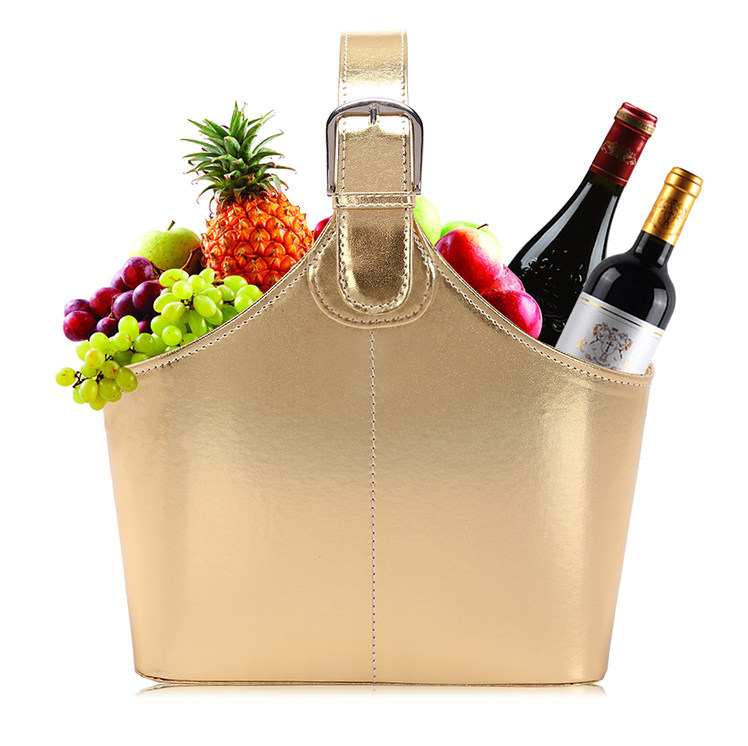 拌手皮革礼品篮端午节礼篮子红色皮篮手提篮中秋食品皮革水果篮子