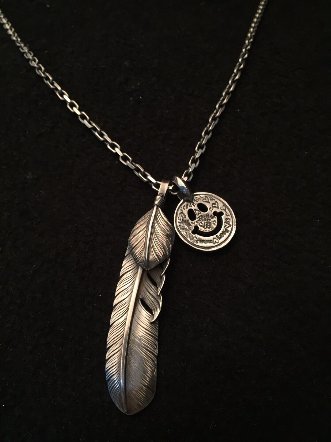 高桥吾郎羽毛吊坠bwl笑脸纯银项链欧美个性情侣项链