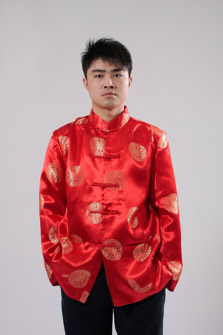 男士唐装长袖外套中国国风丝绸男装上衣喜庆民族服装