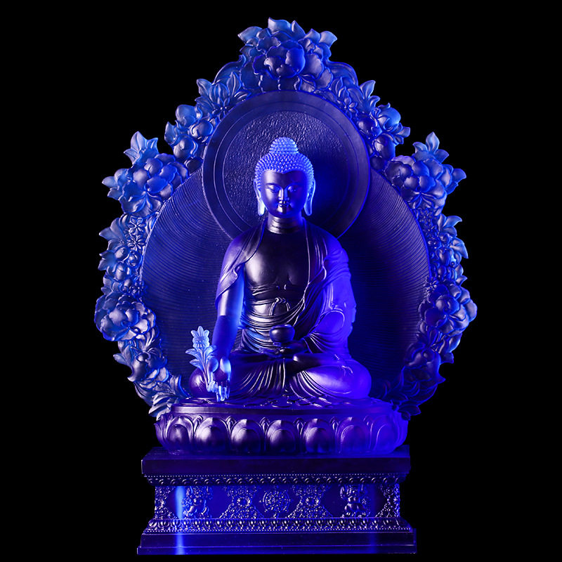 药师琉璃古法琉璃光如来如来佛佛像发光底座七佛摆件