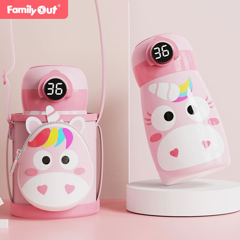 familyout儿童保温杯学生感温水壶便携虎年宝宝小学生水壶