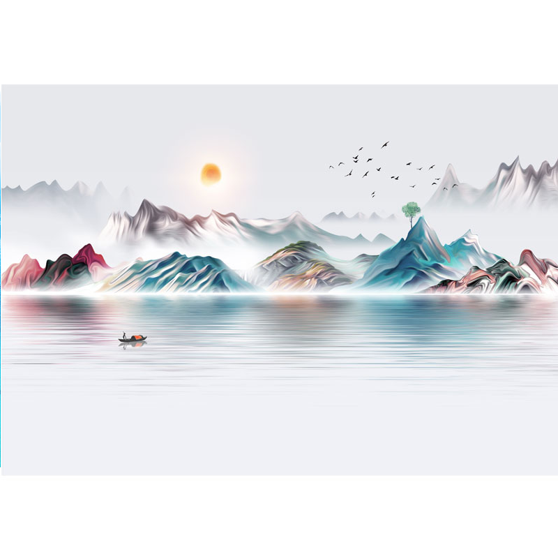 山水画背景墙贴纸墙纸自粘墙画贴画墙贴客厅风景画软装墙贴