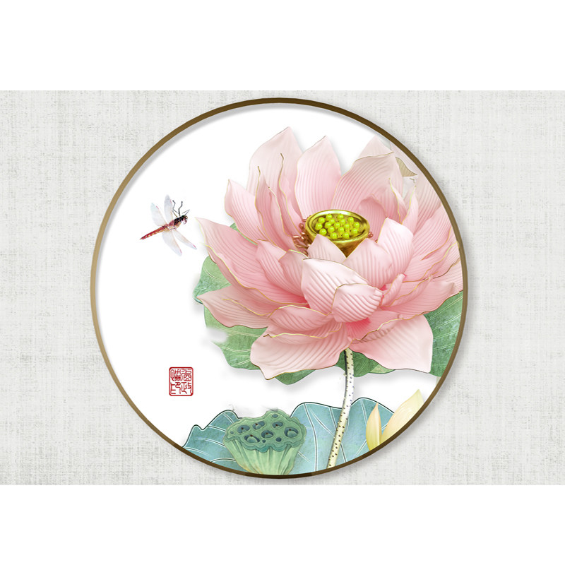 贴画中式客厅墙贴装饰荷花自粘贴纸水墨画卧室软装墙贴