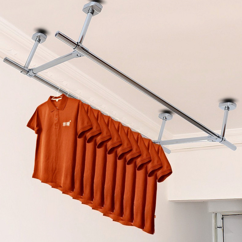 阳台双杆晾衣架不锈钢晾衣杆顶晒架固定式室内单杆晾衣杆