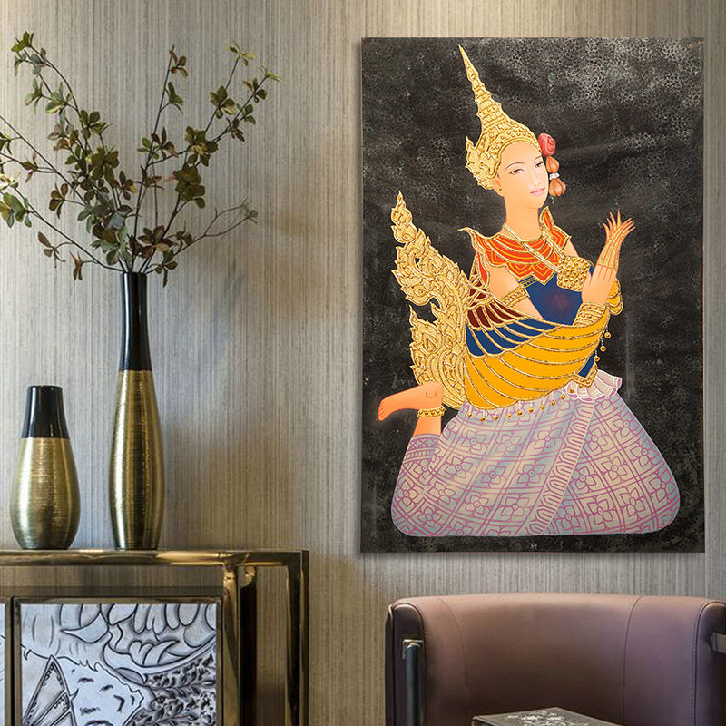 泰国手绘金箔玄关客厅壁画装饰画餐厅过道走廊现代装饰画