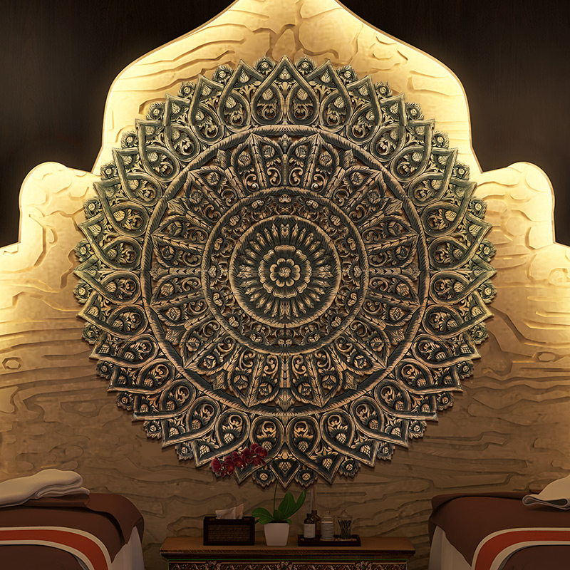 异丽东南亚实木镂空雕花板泰式会所酒店酒吧客厅背景墙装饰壁挂件