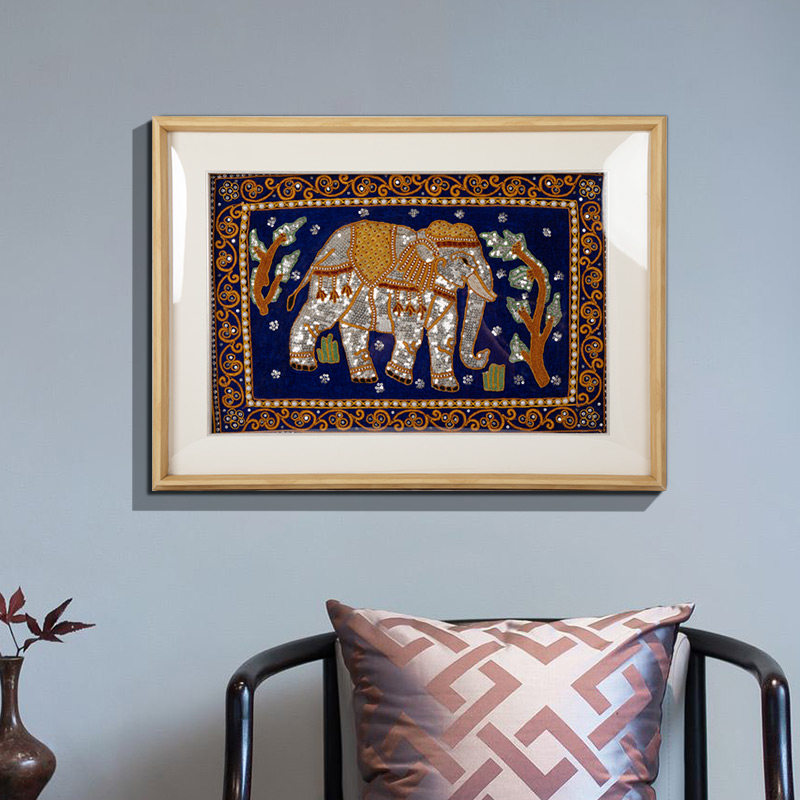 异丽东南亚刺绣大象珠绣画 泰国有框装饰画客厅房间床头泰式壁画