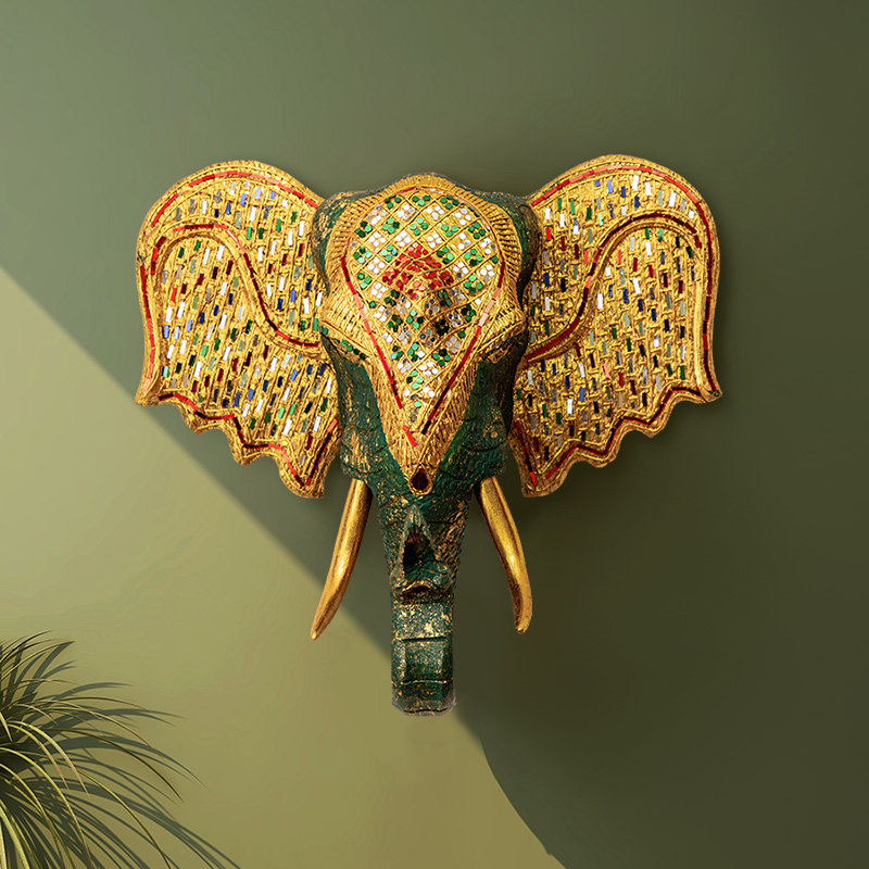 异丽东南亚风格墙面装饰品门口玄关泰国木雕大象壁饰