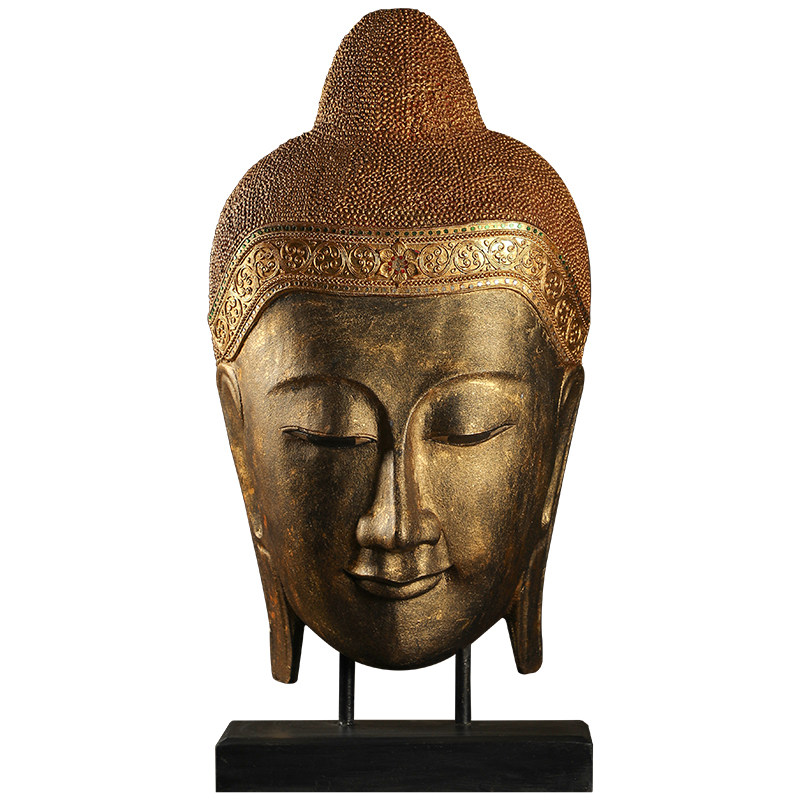 异丽泰国工艺品泰式木雕佛头佛首摆件会所释迦牟尼摆件