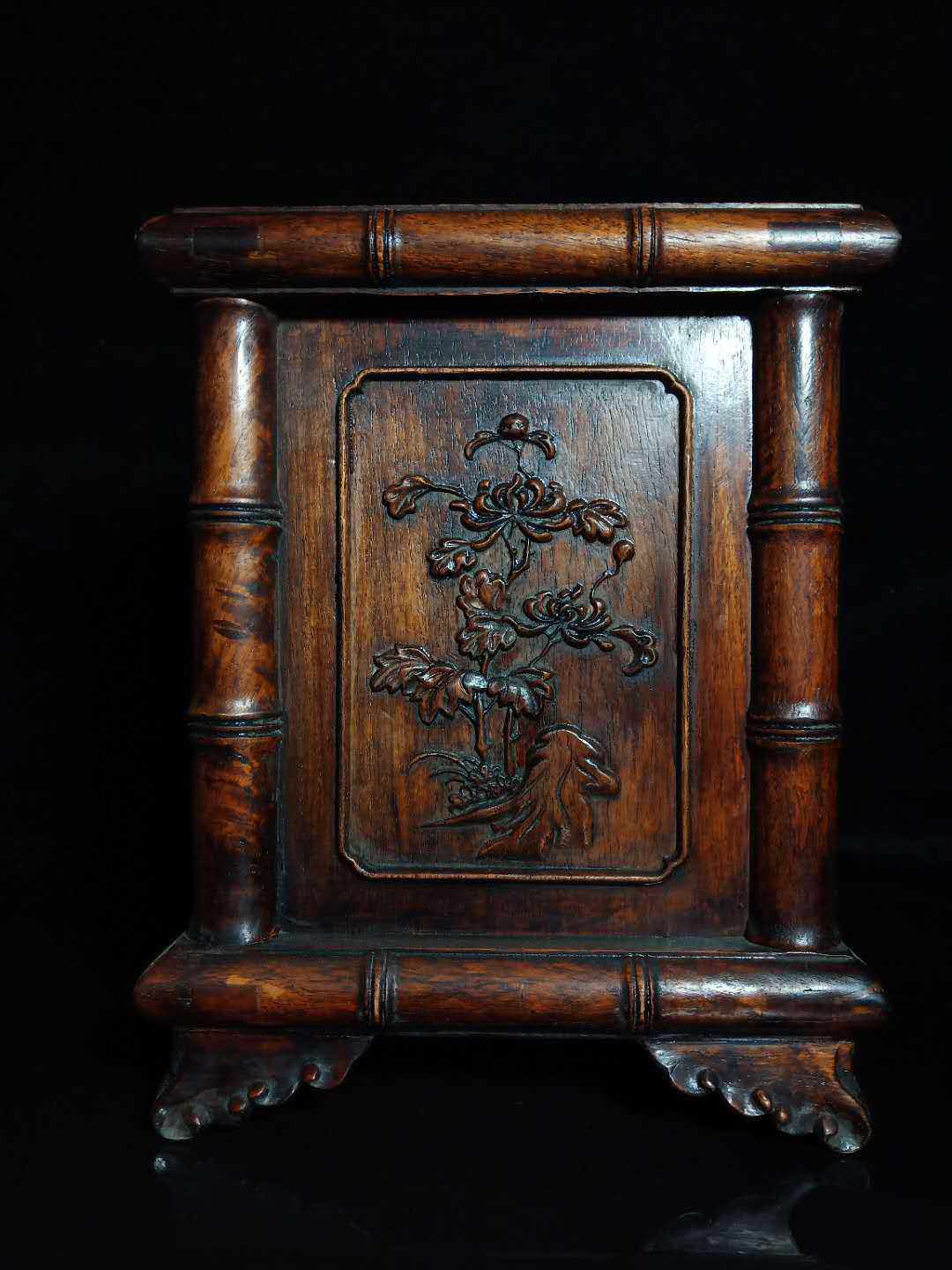 古董收藏木器黄花梨梅兰竹菊四方笔筒文房四宝办公桌摆件佛珠