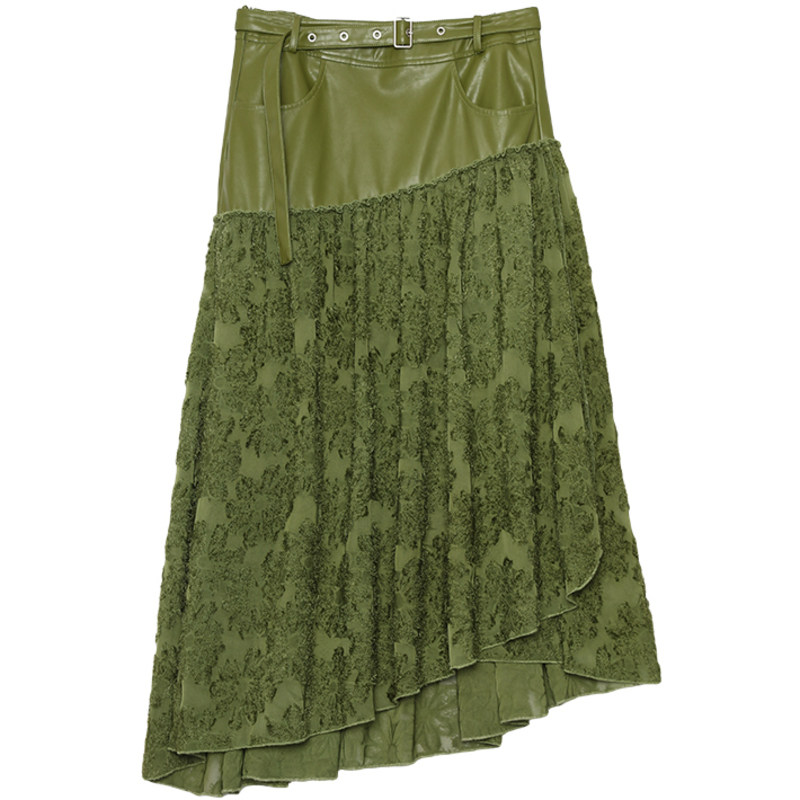 半圆拼接半身提花中长高腰抽褶原创新款秋季半身裙