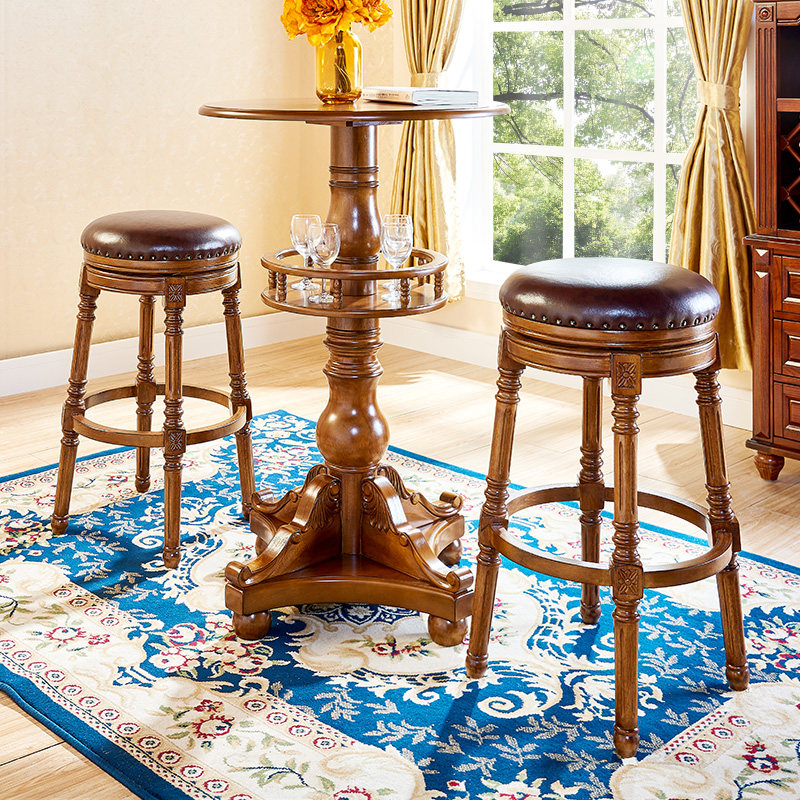酒吧椅子高脚美式实木吧台欧式餐厅凳子旋转酒吧椅