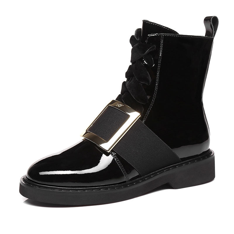 清仓rv马丁靴女帅气网红漆皮2022新款英伦风时装靴