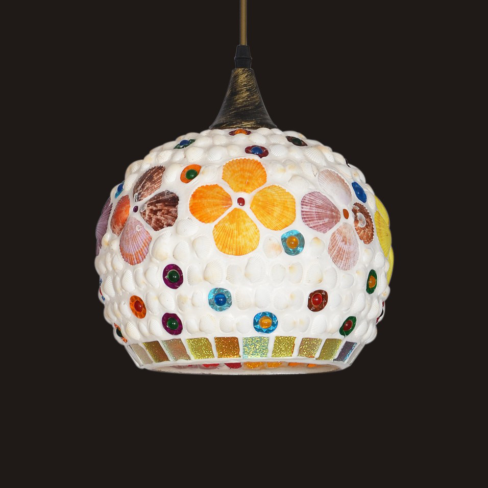 地中海波西米亚led三头吊灯过道卧室创意书房餐厅单头贝壳小吊灯