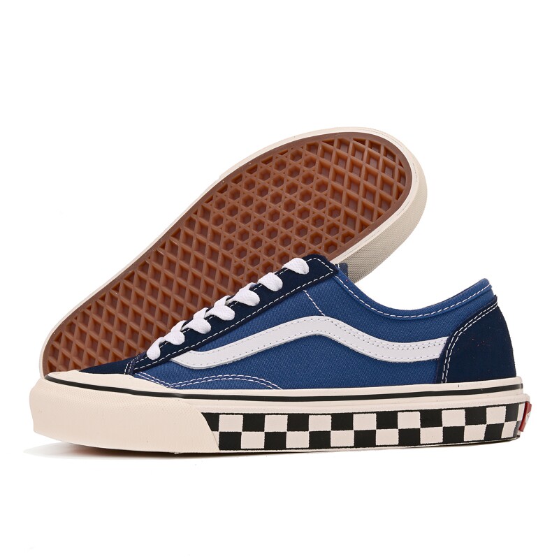 新品stylesf棋盘格克莱因蓝低包头复古休闲男女帆布鞋