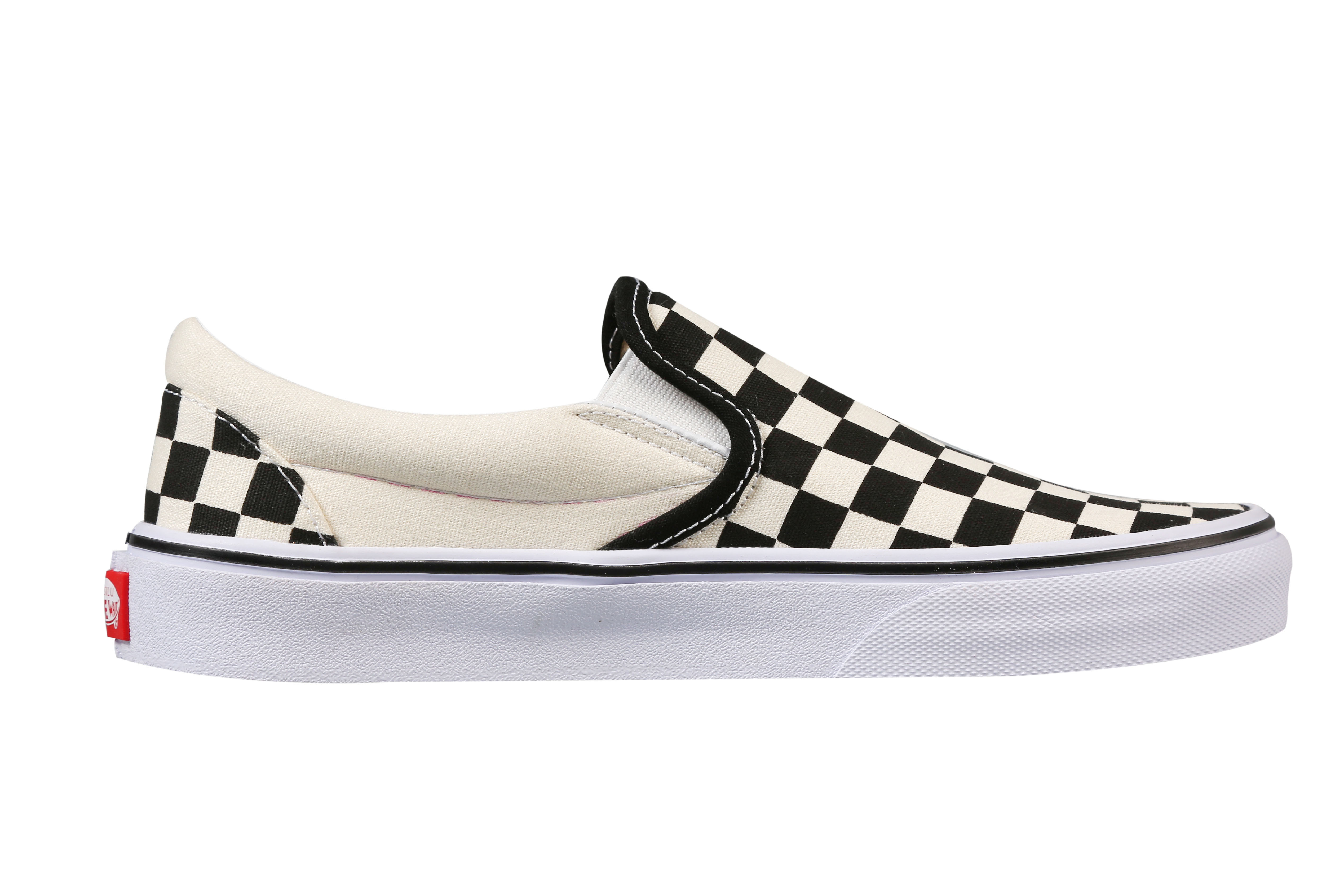 万斯路黑白棋盘格懒人脚蹬slip-oncomfycush男女帆布鞋