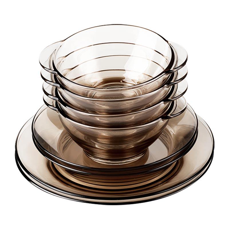 康宁餐具家用透明耐热玻璃碗碟深浅浅盘现代简约碗