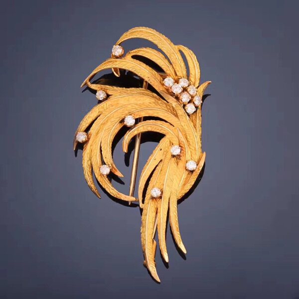 1940年代古董胸针羽毛卷曲制造出来飘逸带有一些胸针