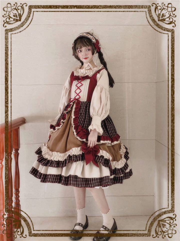 原创英伦小骑士jsk蛋糕英式复古lolita吊带连衣裙时尚套装