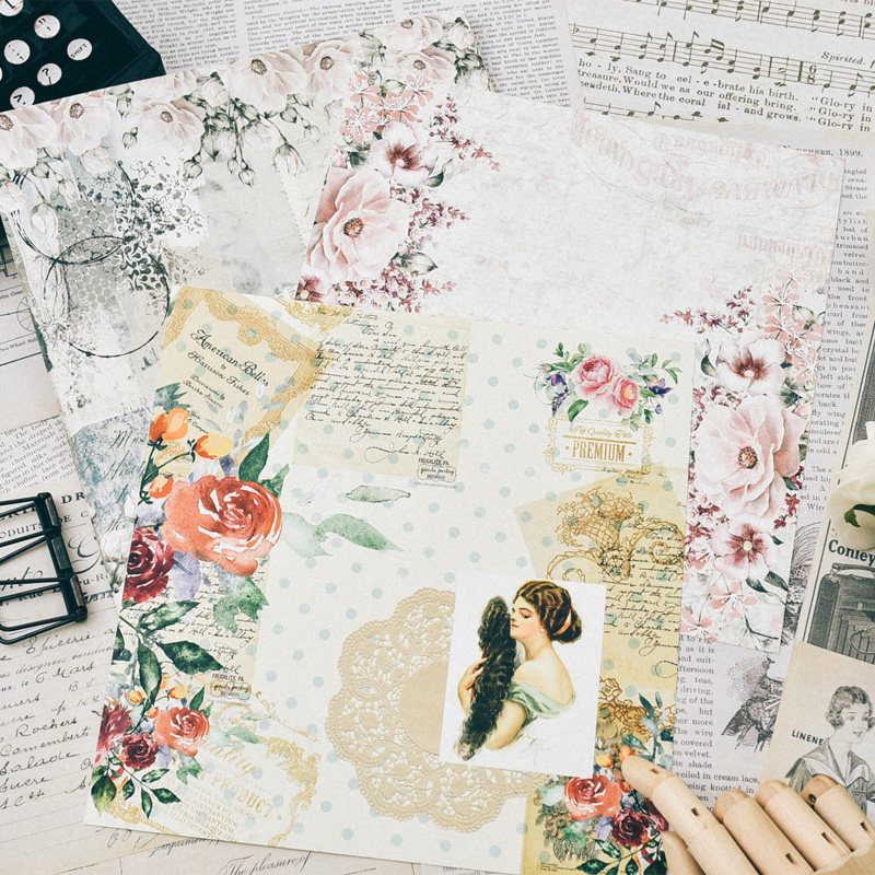 茱迪手工 junkjournal 24张 轻复古素材纸 岁月静好 8寸 - 爱购网