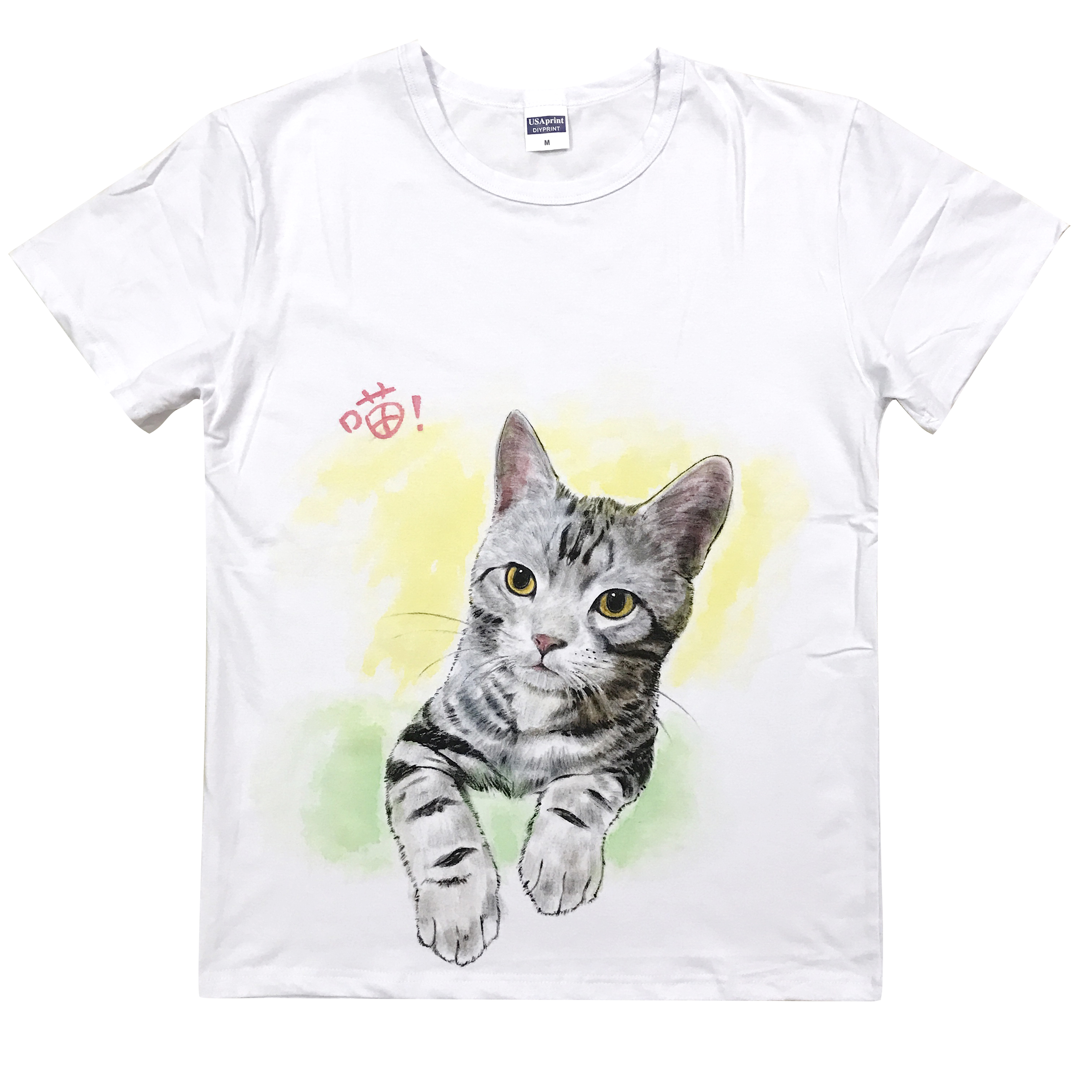 短袖爱宠笑猫搞笑手绘个性纯棉宠物动物绘画t恤