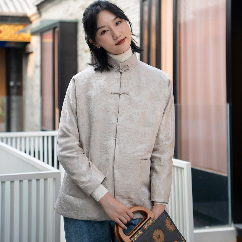 新中式复古上衣唐装外套对襟显瘦字版立领提花上衣
