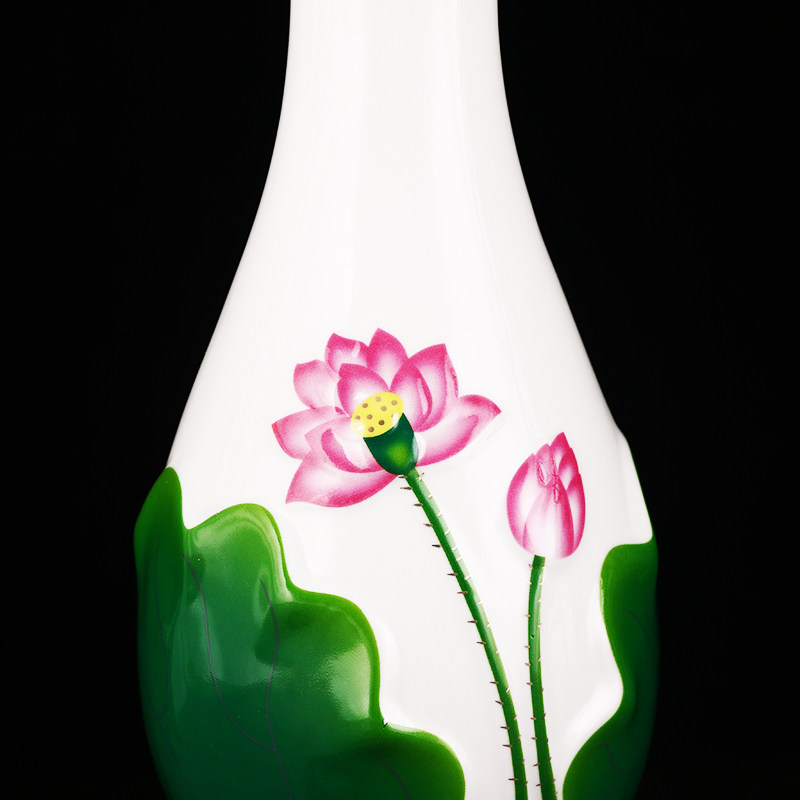 彩荷花瓶陶瓷荷花莲花卧室佛像用品插花荷叶花瓶