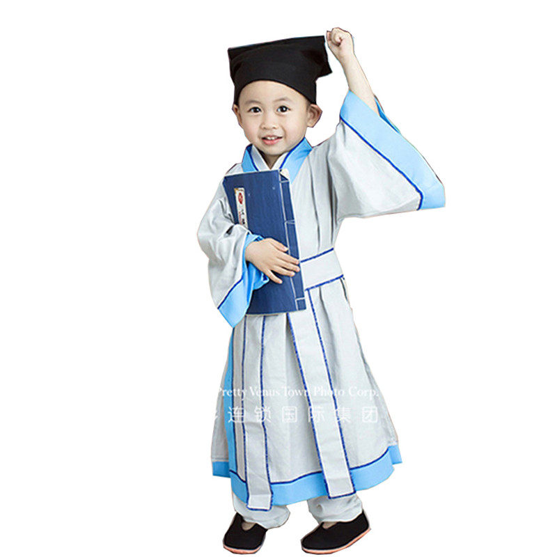 古代儿童汉服国学书童男童民族古装中小学生三字经儿童演出服