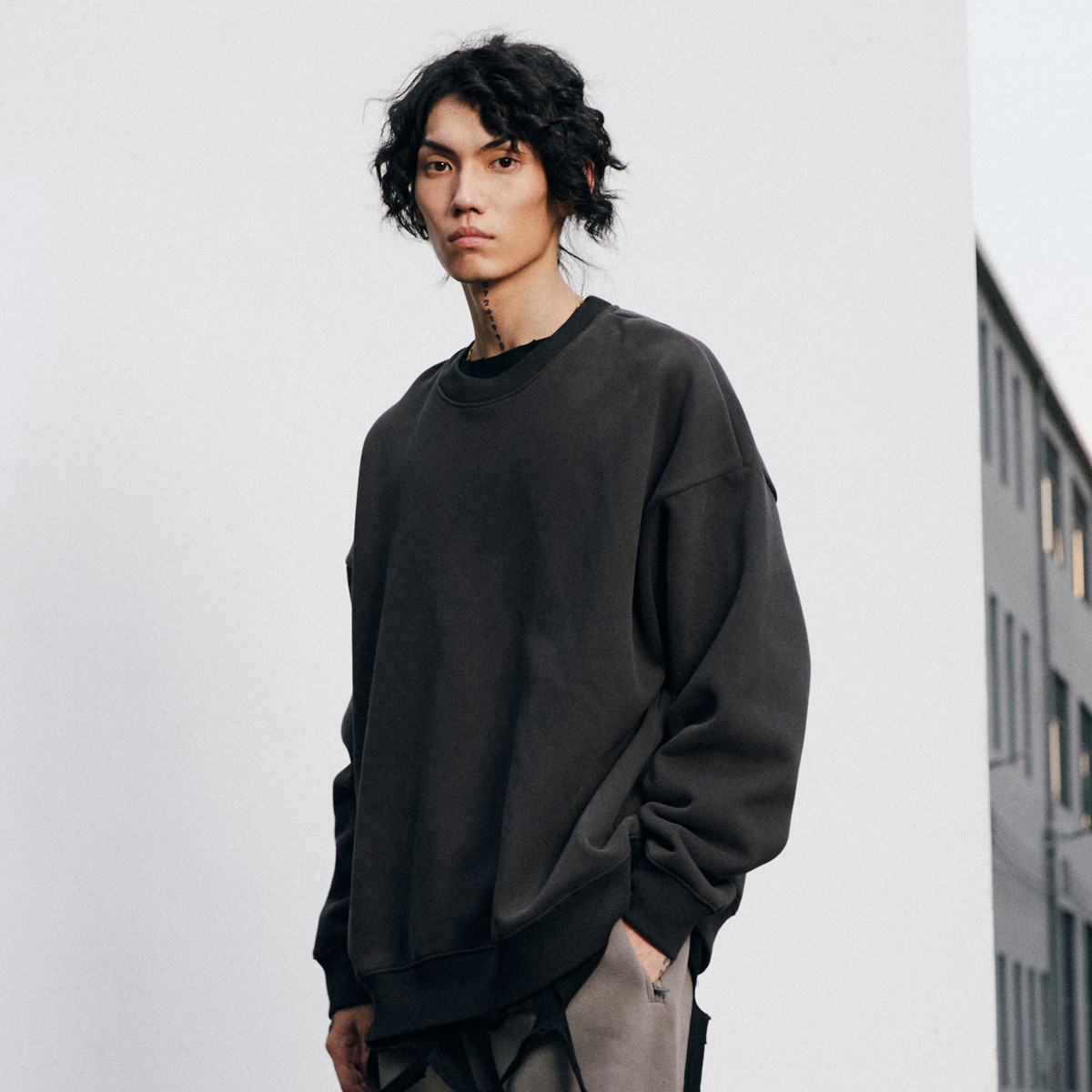 ug国潮男装350g秋冬新款oversize加绒厚款纯色卫衣