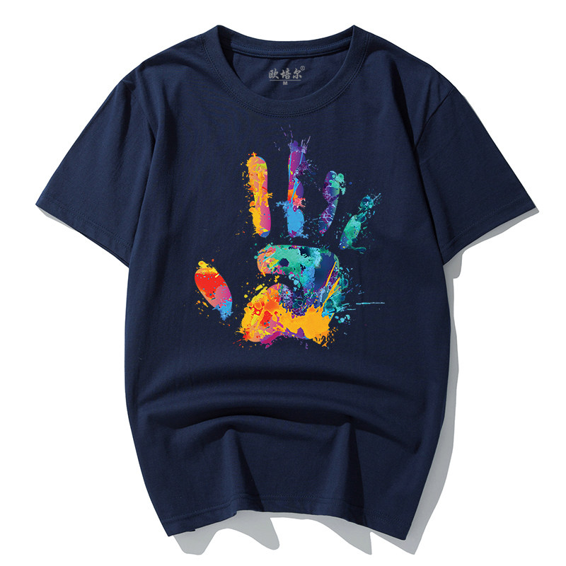印花半袖胖子短袖加肥加大夏季潮流彩色大手掌t恤