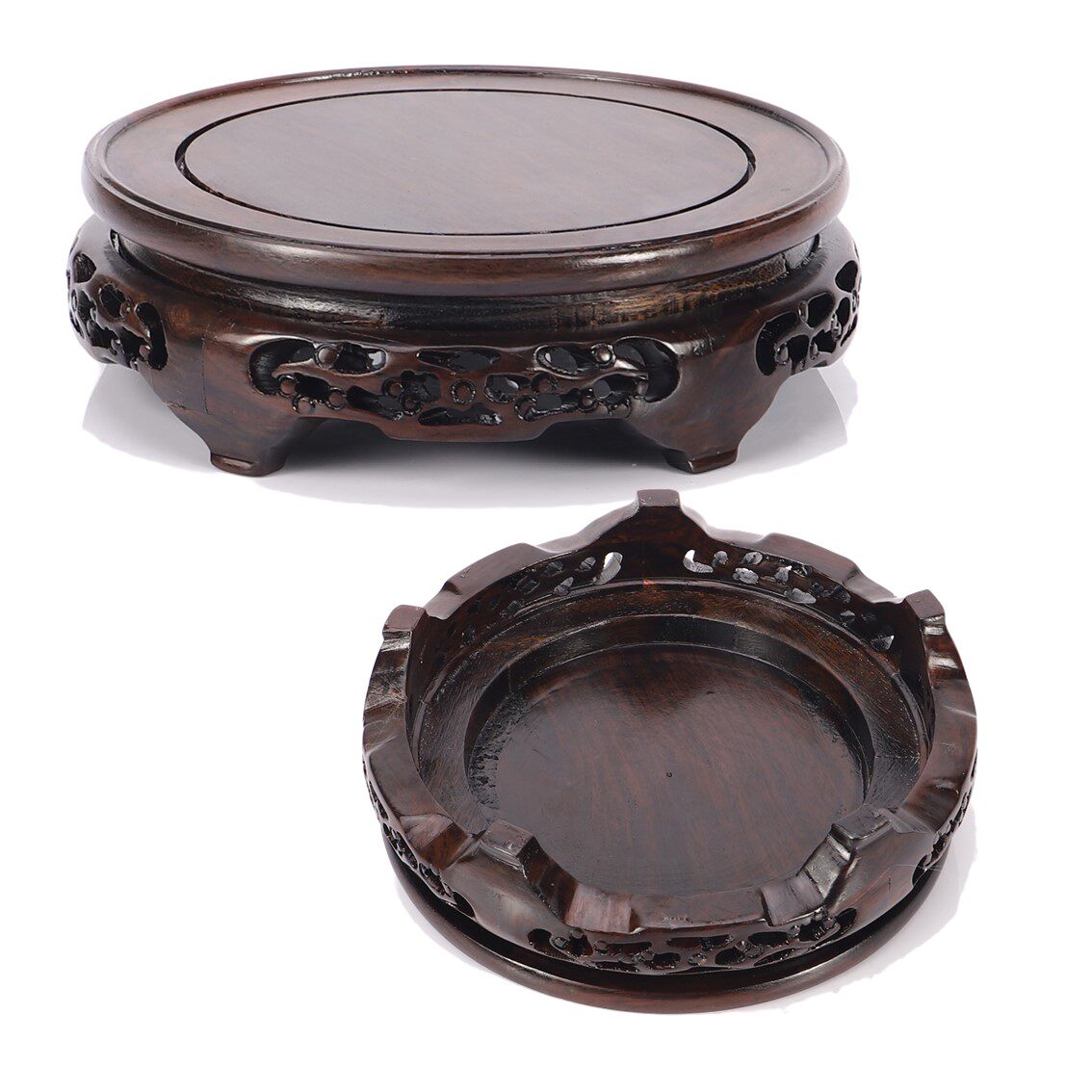 实木托架摆件石头奇石茶壶盆景花瓶花盆香炉佛像木质红木圆形底座