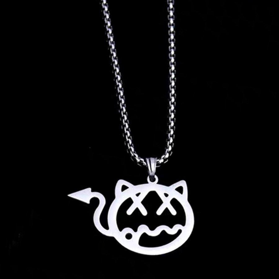 明星小鬼王琳凯款小恶魔猫咪项链潮人网红钛钢项链
