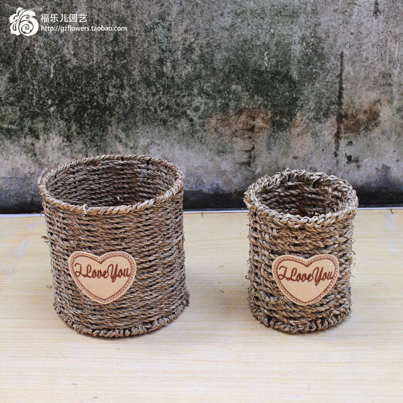 草绳编织小花花盆麻绳藤编柳编手工插花花篮花盆