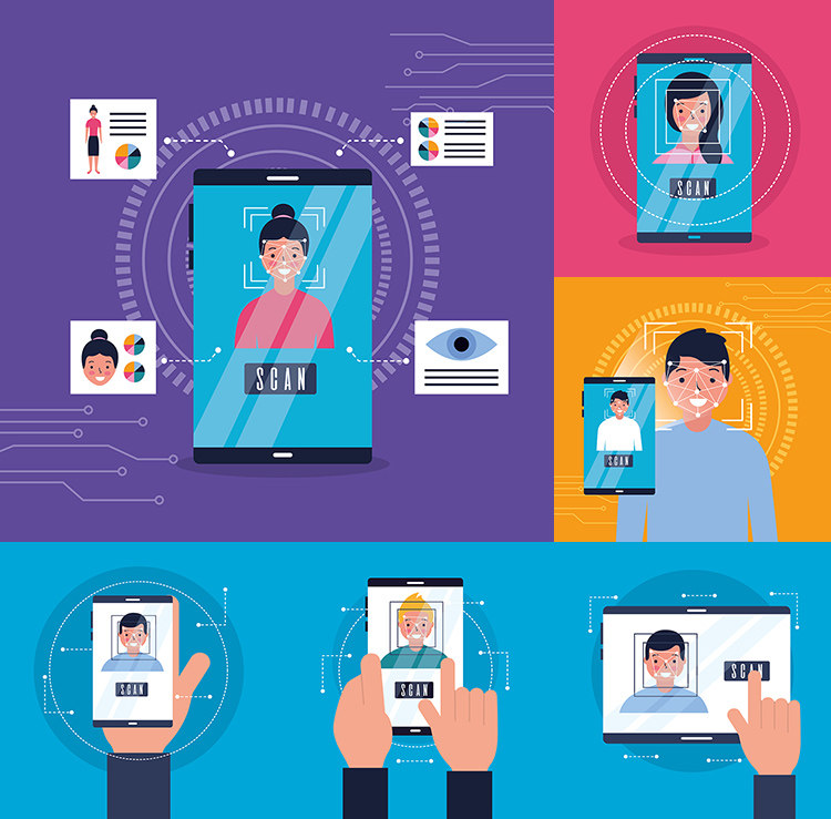 识别脸部插画ai矢量素材手机科技系统面部设计素材