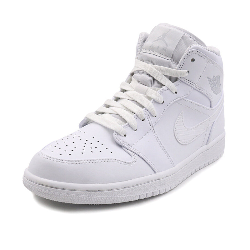 nike耐克男鞋air jordan 1 mid aj1全白高帮运动篮球鞋554724-104