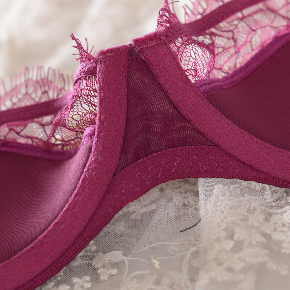 欧美奢华名品夏季网纱半透明超性感薄款罩杯文胸女士镂空诱惑内衣