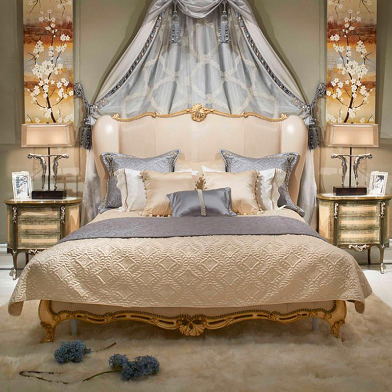 英式18米实木双人床亚历山大真皮皮软包别墅别墅主卧实木床