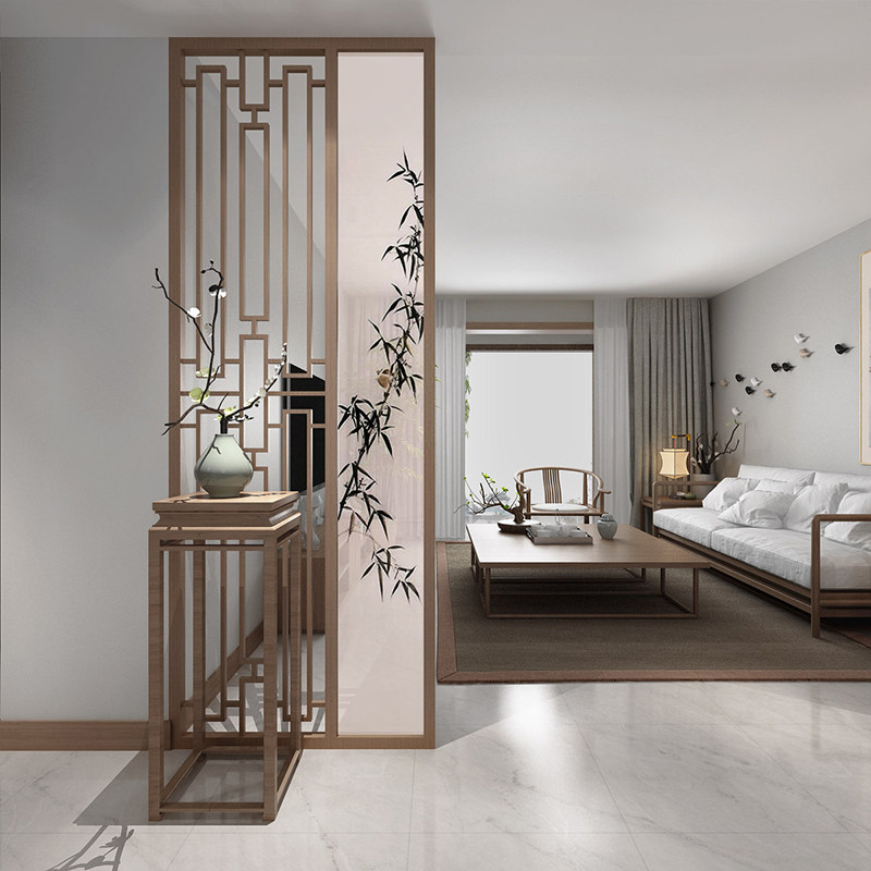 现代中式屏风玄关隔断餐厅客厅茶楼实木半透座屏