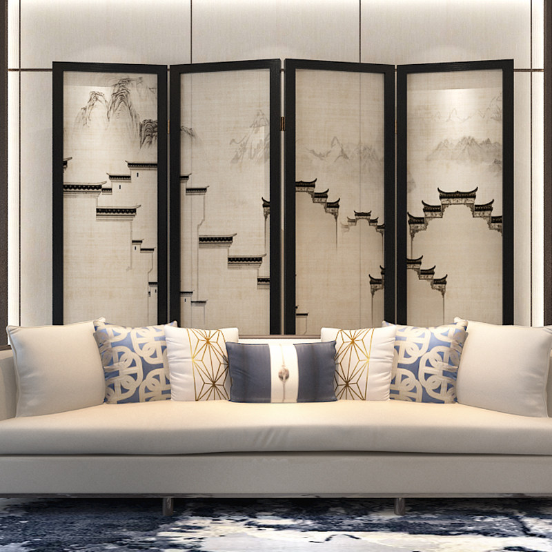 中式实木半透折叠屏风隔断客厅玄关书房简约现代屏风【徽派建筑】
