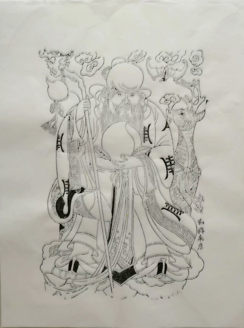 年画潍坊杨家埠木版中号线稿白色黄色年画