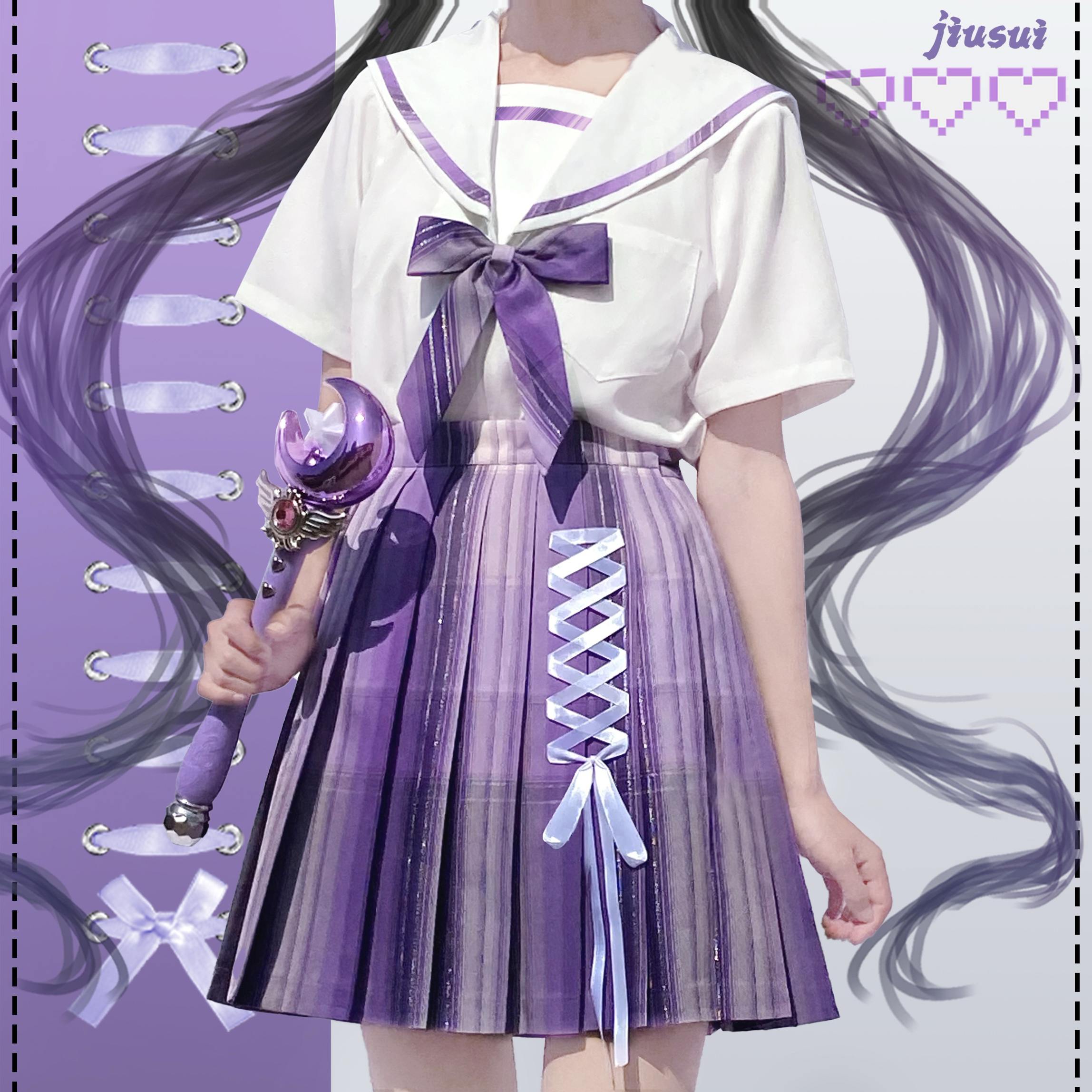 小魔仙 情人节限定 jk套装辣妹银线制服裙学院风全套原创格裙大码