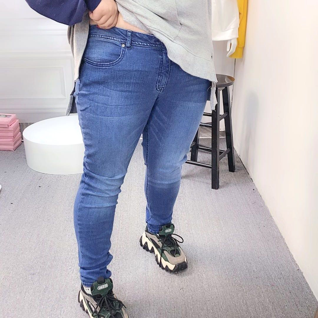 特大码女牛仔裤300斤肥胖妹妹大显瘦小小脚裤子牛仔裤