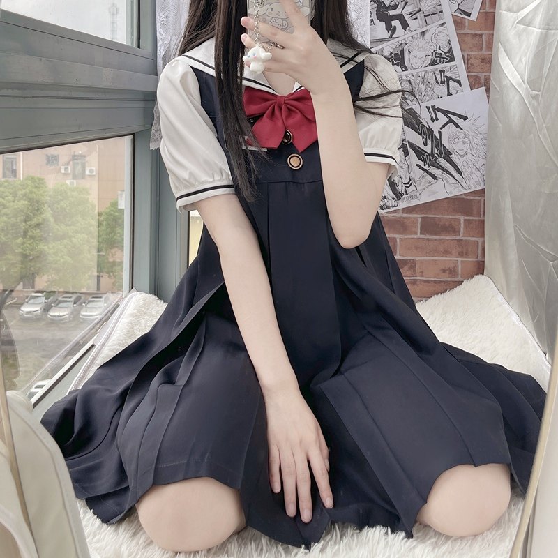 川岛田家原创学院女子高中生高腰百褶小丸幼稚园卡奶jk制服背心裙-mc