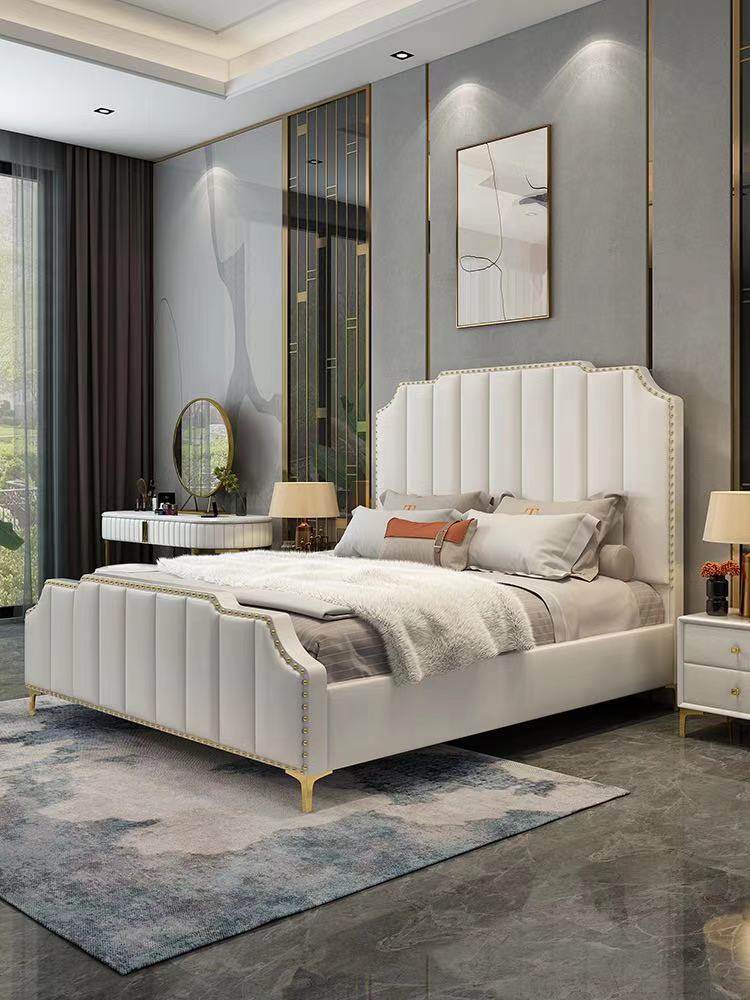 双人床主卧2021新款北欧轻奢奢风纯实木床现代简约皮艺床