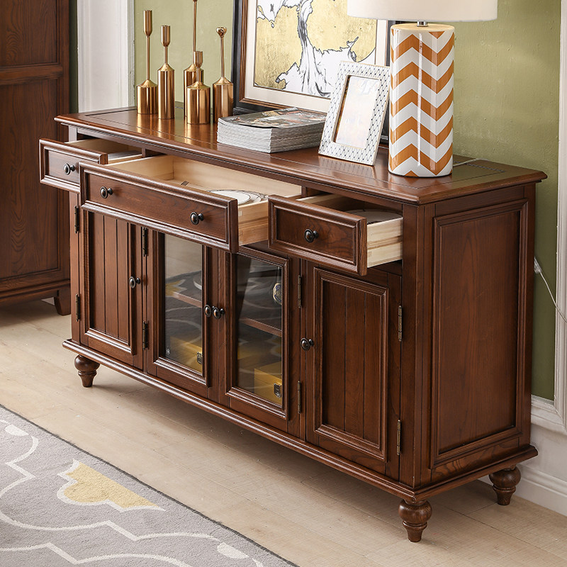 美式实木乡村餐边柜田园简约现代储物柜餐厅复古餐边柜